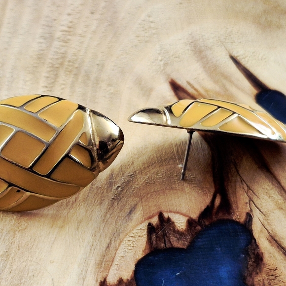 Gold and Yellow Woven Clip-On Earrings - Picture 3 of 6